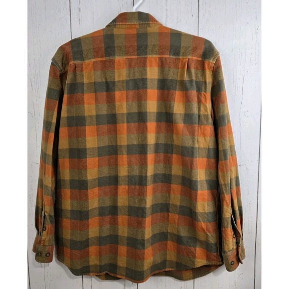 Carhartt Heavyweight Flannel Shirt Mens XL Orange Plaid 100% Cotton Button‎ Up - Picture 2 of 7